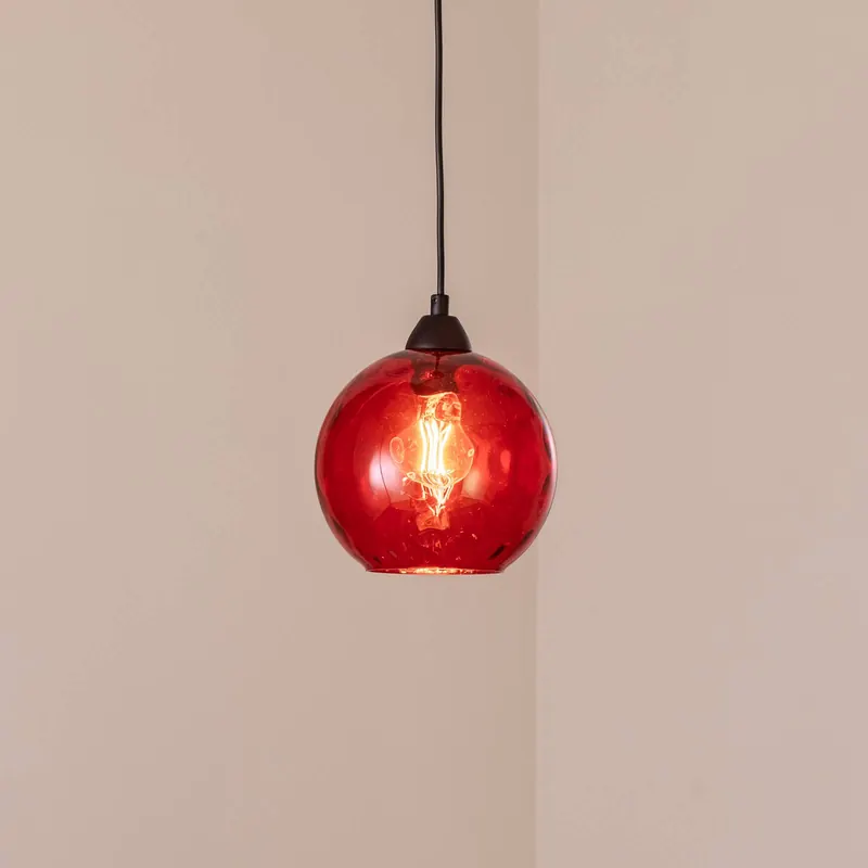 Lampa wisząca Benek, czerwona, szkło, Ø 20 cm, E27