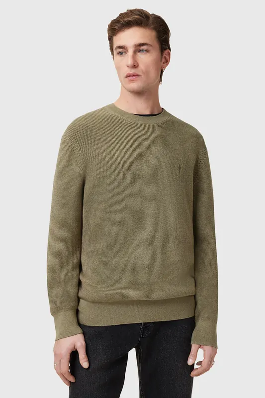 AllSaints Aspen Crew Light Ash Green Maat: M | Sweaters Outlet | Heren | Groen