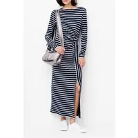French Connection Kyra Jersey Dress Navy White Maat: L | Maxi Jurken Outlet | Dames | Blauw