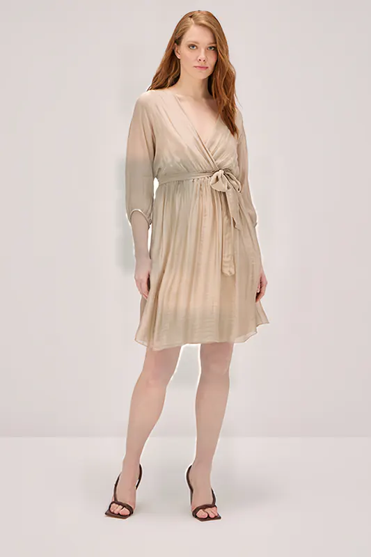 Oltre Short Crossover Silk Blend Dress Beige Maat: L | Mini Jurken Outlet | Dames | Grijs