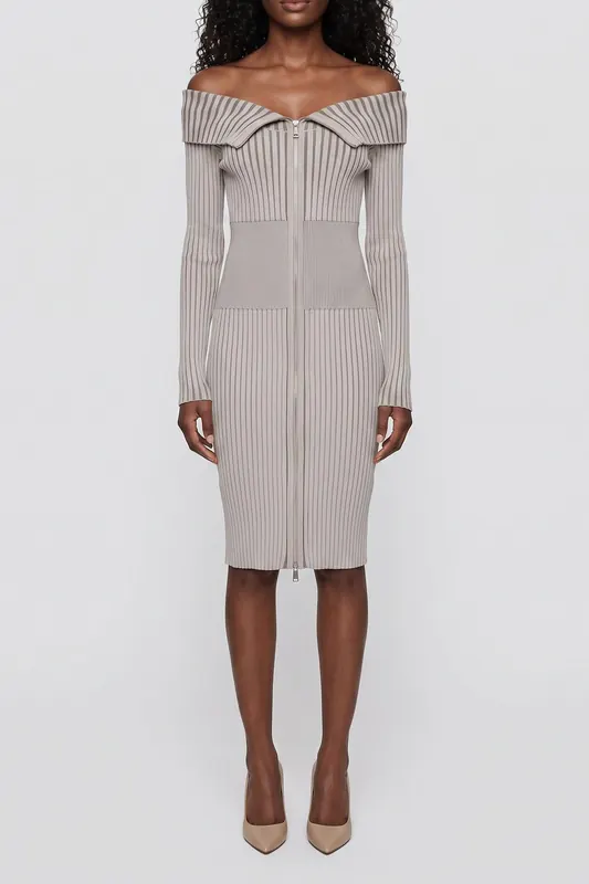 GUESS Ls Kathryn Zipped Sw Grey Vanise Maat: XL | Midi Jurken Outlet | Dames | Grijs