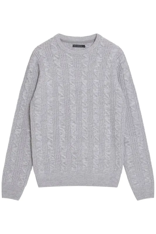 French Connection Crew Cable Ecru Mel Maat: L | Sweaters Outlet | Heren | Grijs