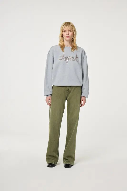 Fabienne Chapot Terry Rhinestone Sweater Dark Grey Melange Maat: L | Sweaters Outlet | Dames | Grijs