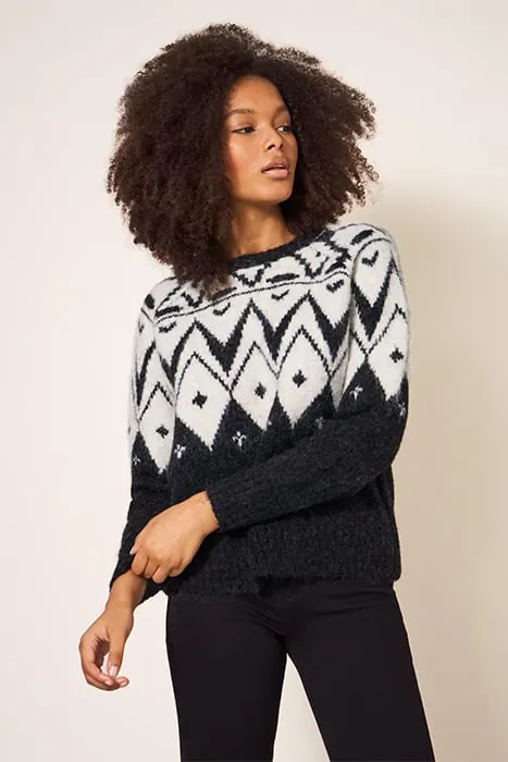 White Stuff Black Fairisle Jumper Black Maat: 24 | Gebreide Truien Outlet | Dames | Wit