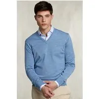 River Woods Basic Merino V-neck Pullover Dark Chambray Mix Blue Maat: S | Sweaters Outlet | Heren | Blauw