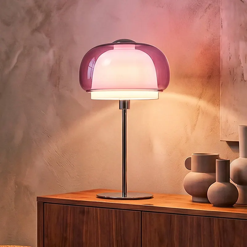 Lampa stołowa Belomontejo, różowo-przezroczysta, szkło, E27