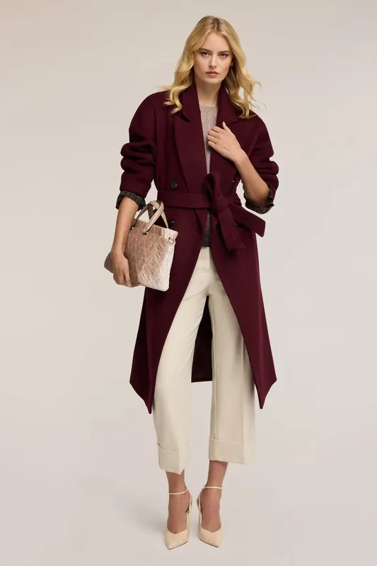 Motivi Double-breasted Coat In Wool Blend Drap Burgundy Maat: L | Double-Breasted Mantels Outlet | Dames | Bordeaux