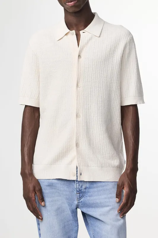 NN.07 Nolan Polo Cardigan 6695 Knit Ecru Maat: L | Cardigans Outlet | Heren | Ecru