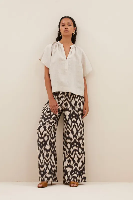 By-Bar Benji Brown Batik Pants Brown Batik Maat: S | Wijde Broeken Outlet | Dames | Bruin