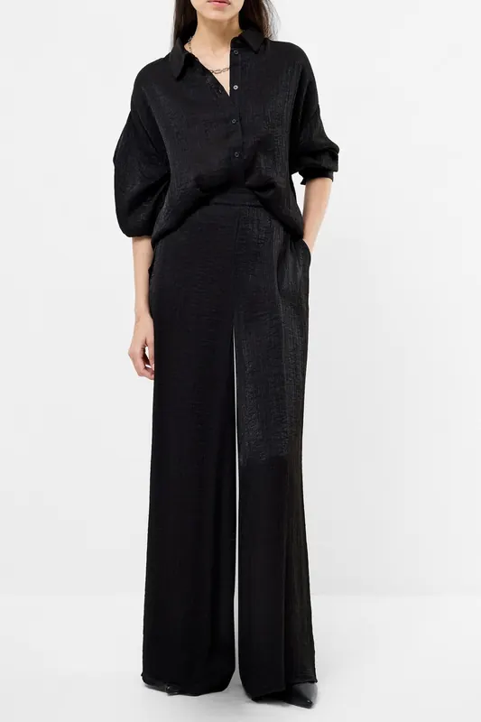 French Connection Terry Crinkle Trouser Black Maat: XS | Wijde Broeken Outlet | Dames | Zwart