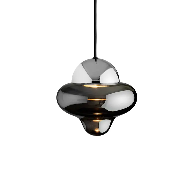 Żyrandol LED Nutty, dymnoszara / chromowana, Ø 18,5 cm, szkło