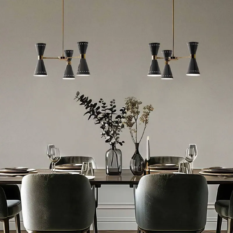 Lampa wisząca Stilnovo Megafono, czarna, długość 54 cm, 6-punktowa.