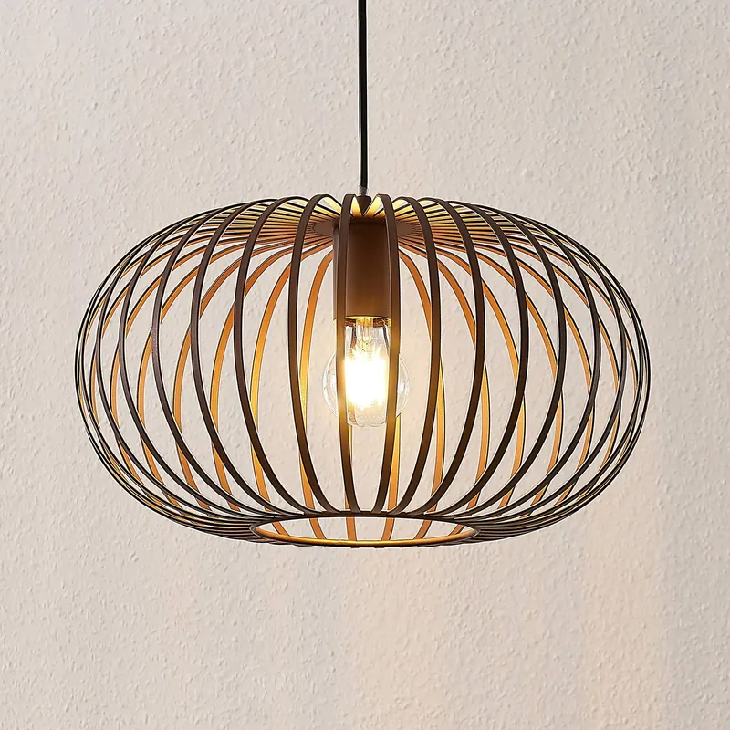 Lampa wisząca Lindby Nahele, brązowa, metal, Ø 40 cm, E27