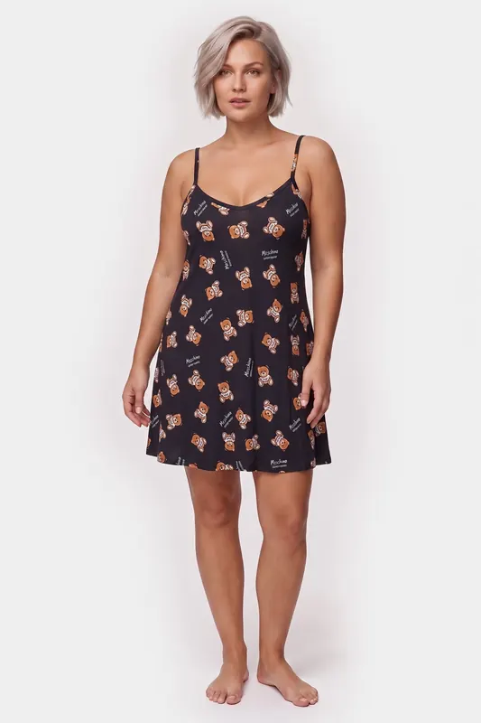 Moschino Allover Teddy Bear Twill Slip Black Maat: XS | Mini Jurken Outlet | Dames | Zwart