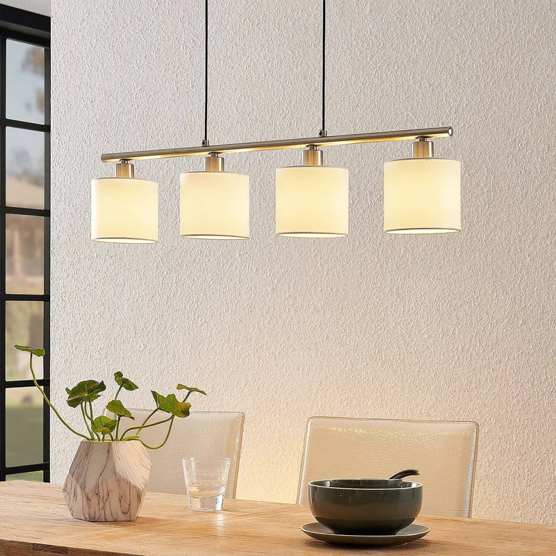 Lampa wisząca Lindby Stannis, 75 cm, biała, 4-punktowa, tekstylna