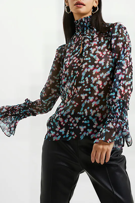 French Connection Anye Hallie L/s High Nk Top Misc. Maat: S | Blouses Outlet | Dames