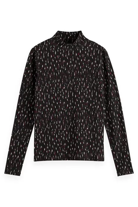 Scotch & Soda All-over Print Slim-fit Long Sleeve T-shirt Ikat Rain Maat: M | Longsleeves Outlet | Dames | Zwart