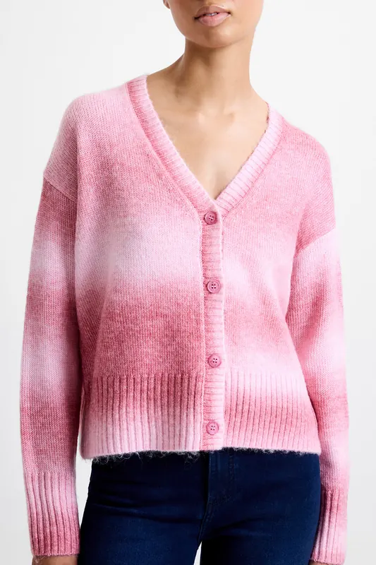 French Connection Babysoft L/s Ombre Cardigan Pink Multi Maat: L | Cardigans Outlet | Dames | Roze