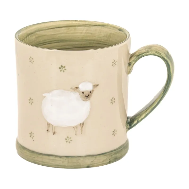 Zielono-beżowy kamionkowy kubek 225 ml Sheep – Sass & Belle