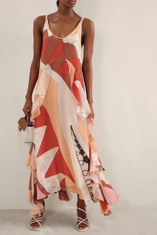 Reiss Printed Ruffle Occasion Dress Cream/red Maat: 6 | Maxi Jurken Outlet | Dames | Creme