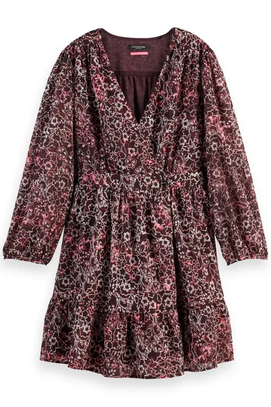 Scotch & Soda Mini Wrap Dress Shibori Floral Pink Maat: 34 | Mini Jurken Outlet | Dames | Roze