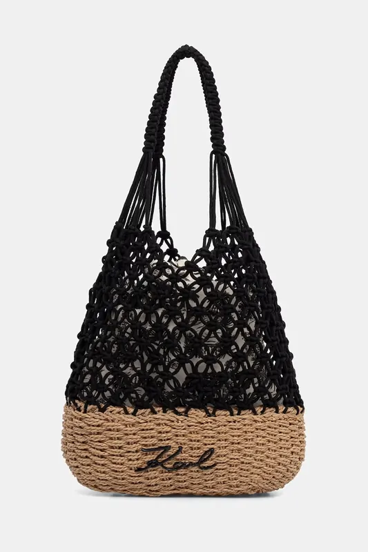 Karl Lagerfeld torebka worek damska pleciona K/SIGNATURE