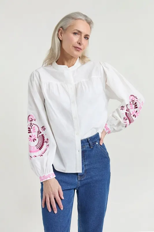 Josephine & Co Joris Blouse Fuchsia Print Maat: 40 | Blouses Outlet | Dames | Wit