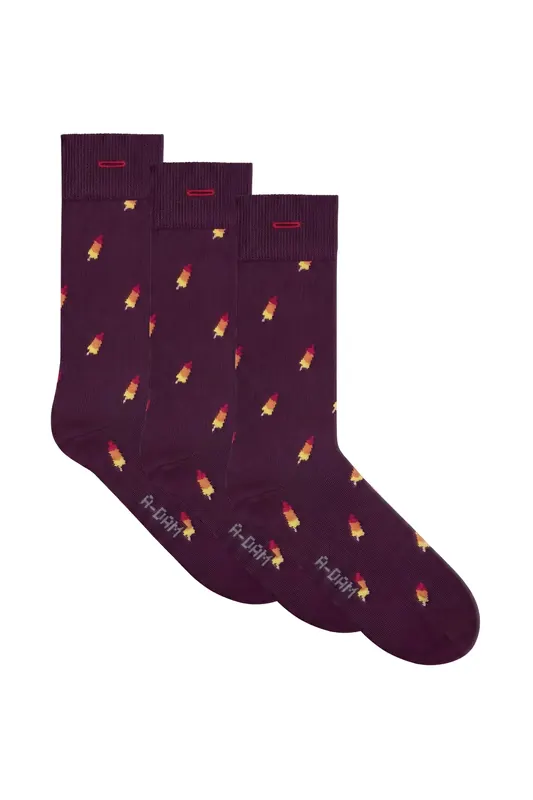 A-DAM 3-pack Casual Socks Burgundy Rockets Fig Maat: 36-40 | Slipjes Outlet | Unisex | Bordeaux