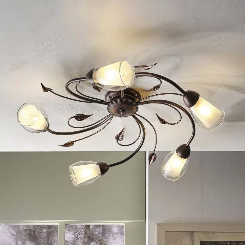Lampa sufitowa Liliana, 5-punktowa, czarna, czerwono-złota, metal