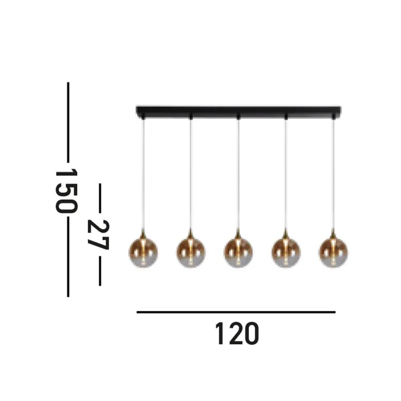 Lampa wisząca LED Alchemy, 5-punktowa, czarny, bursztynowy, szkło