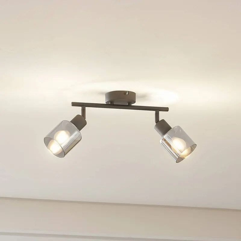 Lampa sufitowa Lindby Netty, 2-punktowa, szary, szkło