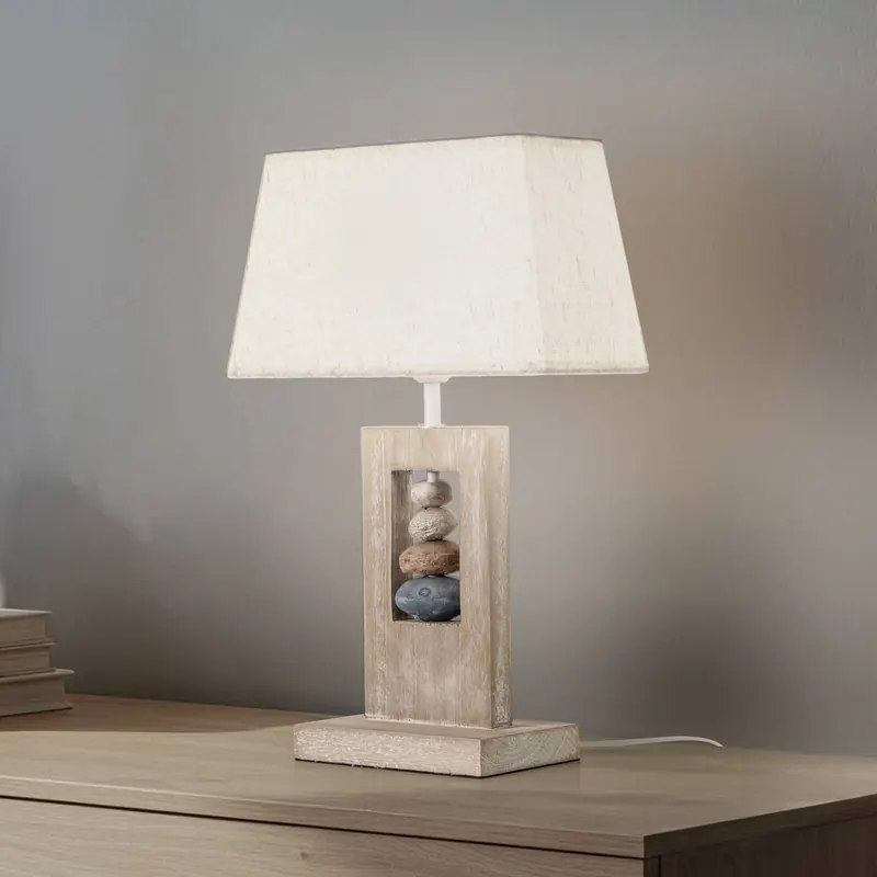 Lampa stołowa Miriel, wysokość 46 cm, tkanina, drewno