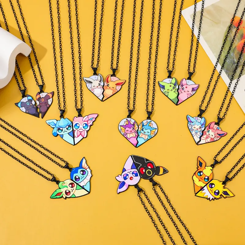 2 szt. Naszyjnik Eevee Umbreon Espeon Sylveon Jolteon Flareon, urocza biżuteria z motywem anime, metalowy wisiorek do kolekcji
