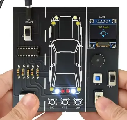 Symulator jazdy samochodem z dźwiękiem i światłami Oled nauka lutowania