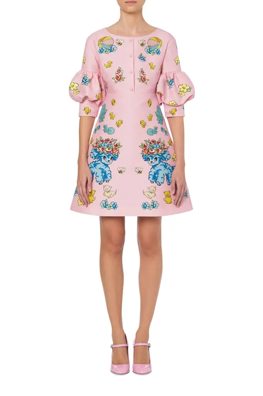 Moschino Calico Animals Duchesse Dress Pink Maat: 36 | Mini Jurken Outlet | Dames | Roze