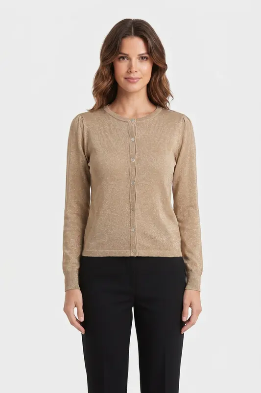 Summum Woman Cardigan Lurex Knit Sesame Maat: S | Cardigans Outlet | Dames | Goud
