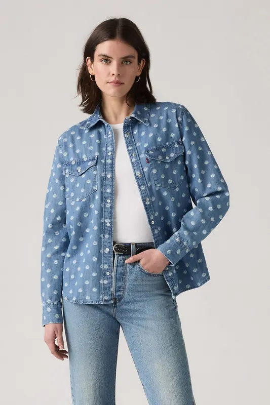 Levi's Iconic Western Denim Shirt In Print Maat: XS | Overhemden Outlet | Dames | Blauw