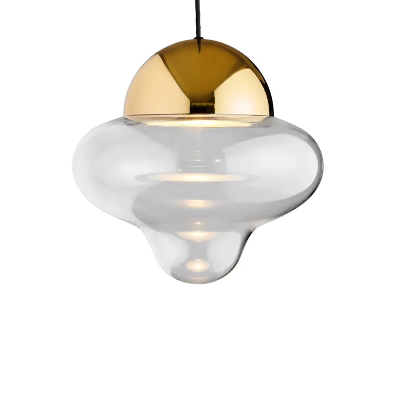 Żyrandol LED Nutty XL, przezroczysta / złota, Ø 30 cm, szkło