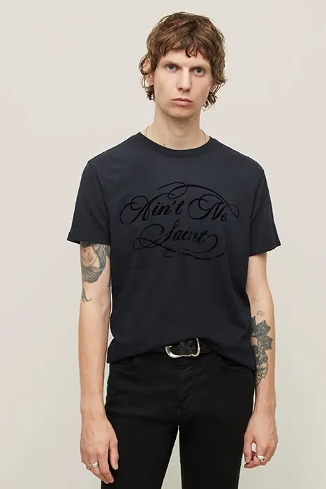 John Varvatos Ss Crew Tee - Aint No Saint Black Maat: S | T-shirts met Print Outlet | Heren | Zwart
