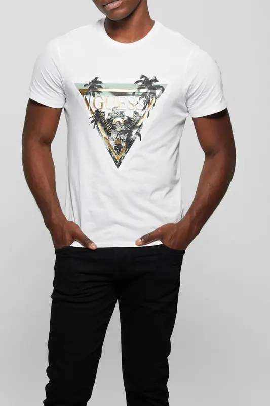 GUESS Ss Bsc Embosse Pure White Maat: M | T-shirts met Print Outlet | Heren | Wit