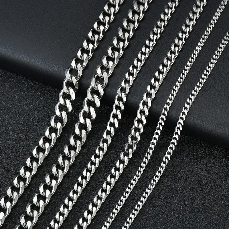 3.5-7MM Szerokie naszyjniki ze stali nierdzewnej dla mężczyzn Punk Cuban Link Chain Choker Kobiety Hip Hop Fashion Biżuteria imprezowa Akcesoria