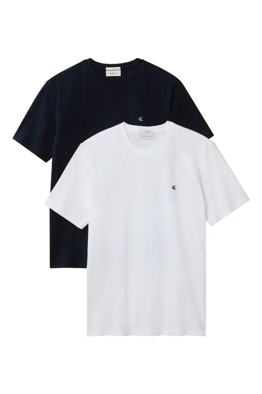 Calvin Klein Short Sleeve Classic Monogram Bright White/dark Sapphire Maat: L | Basic T-Shirts Outlet | Heren | Blauw