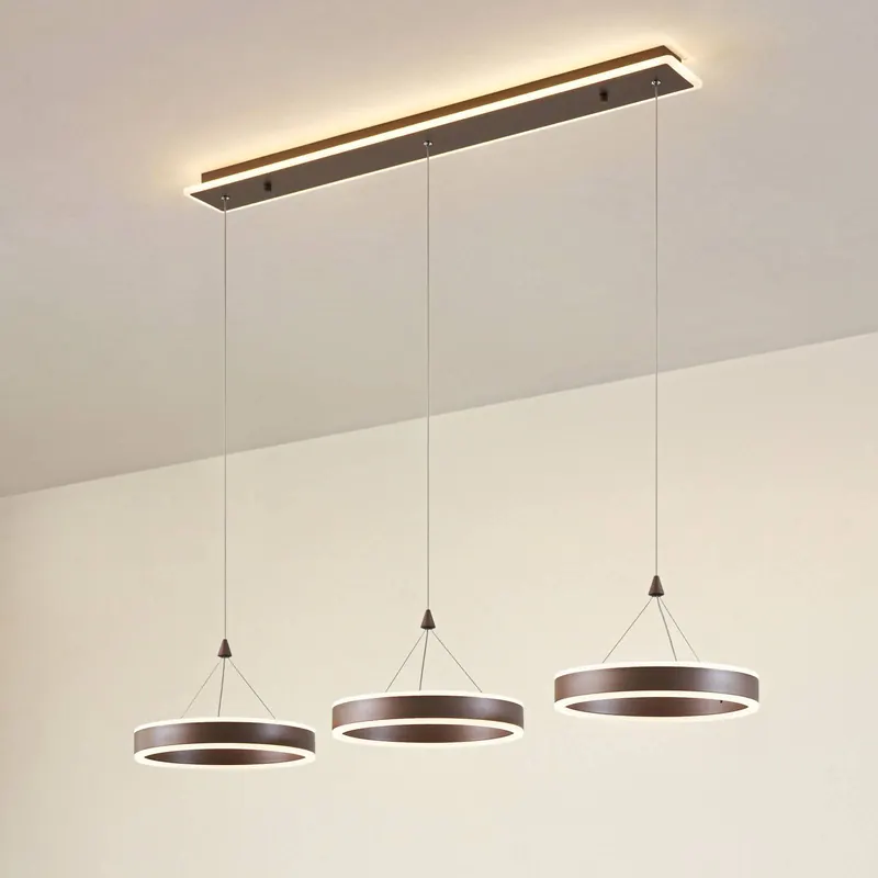 Lucande Żyrandol LED Kolo, 114 cm, 3-punktowa, brązowa, ściemniana