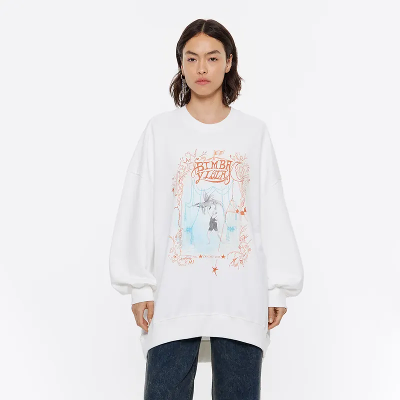 Bluza oversize logo nadruk kość słoniowa