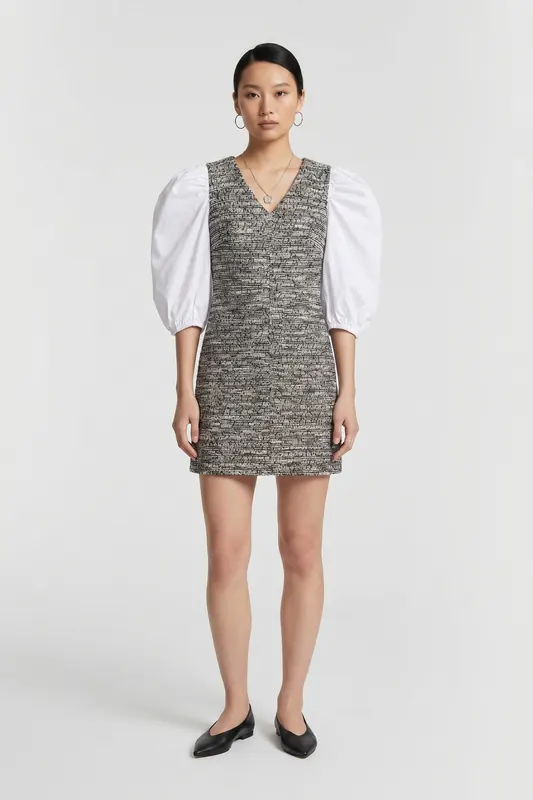 Karl Lagerfeld Boucle Poplin Sleeve Dress Black/white Boucle Maat: 38 | Mini Jurken Outlet | Dames | Zwart