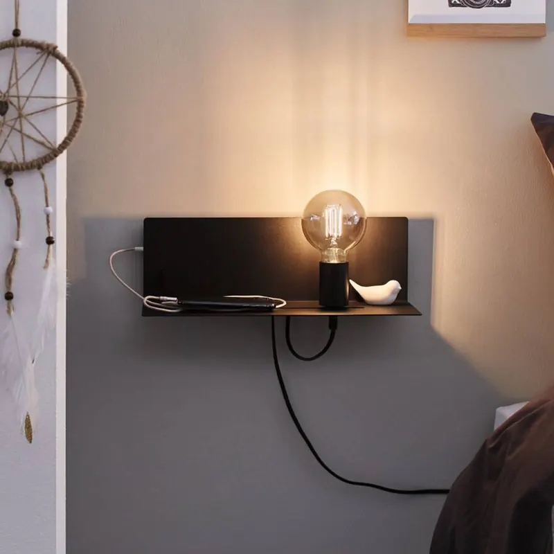 lampa ścienna Paulmann Devara, czarna 40 cm E27 Port USB