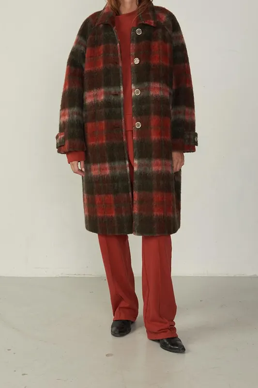 American Vintage Geomark Coat Kaki Tartan Maat: XS/S | Single-Breasted Mantels Outlet | Dames