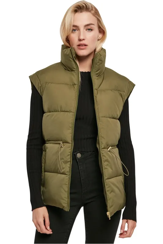 Urban Classics Ladies Waisted Puffer Vest Olive Maat: M | Gilets Outlet | Dames | Bruin