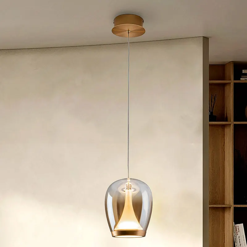 Żyrandol LED Suspiro, Ø 18 cm, kolor złoty/bursztynowy, szkło