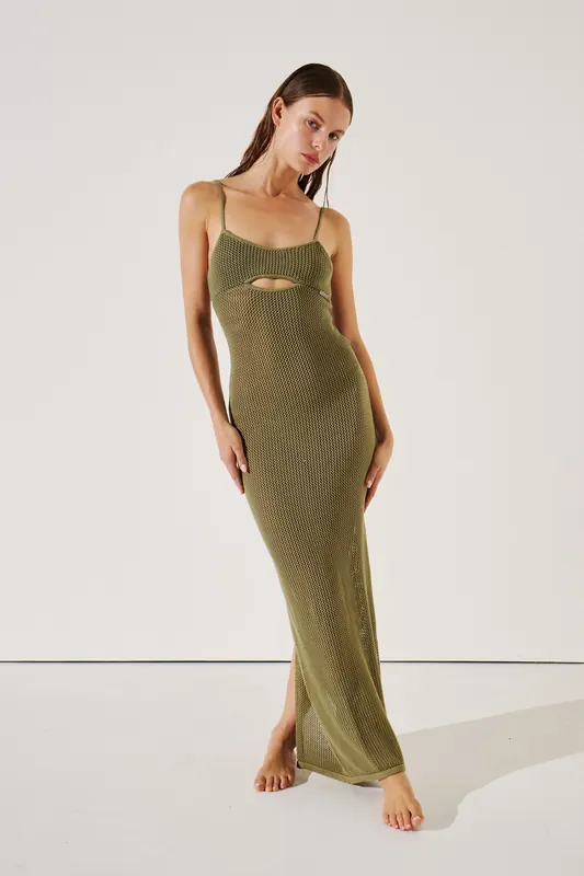 Karl Lagerfeld Crochet Maxi Beach Dress Oil Green Maat: L | Maxi Jurken Outlet | Dames | Groen